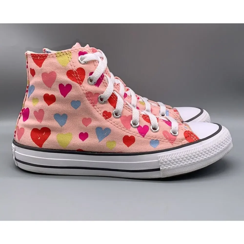 Converse Hearts Pink Chuck Taylor High Top School Shoes Girls 6 New Fast Ship